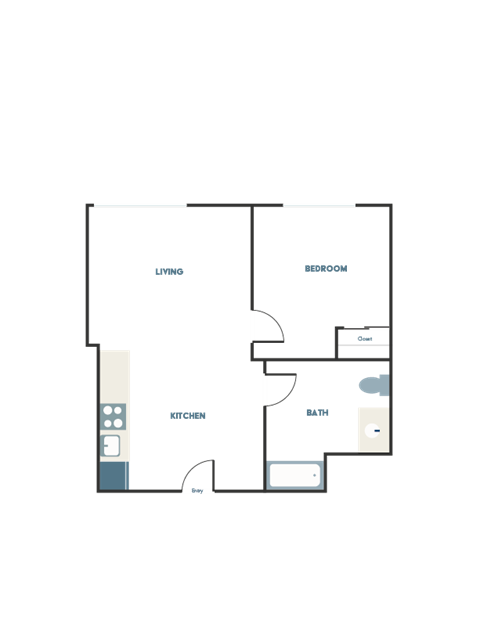 A floor plan of a house with a living room, dining room, kitchen, and bathroom.